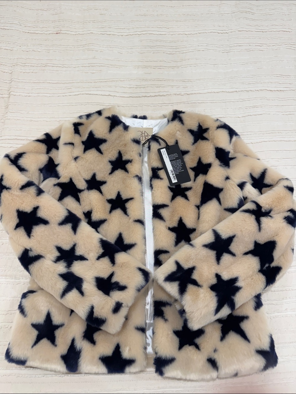 Faux Fur Star-Print Jacket - Beige & Black